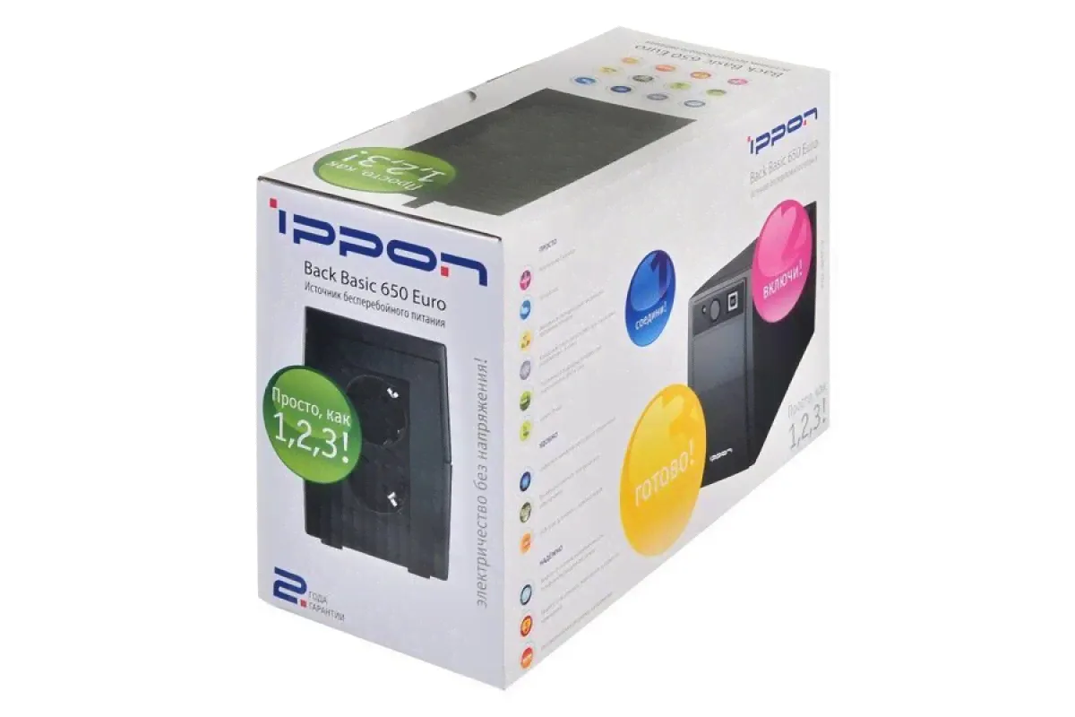 ИБП Ippon Back Basic 650 Euro (650VA/360W, RJ-11,USB, 2*Schuko)-4